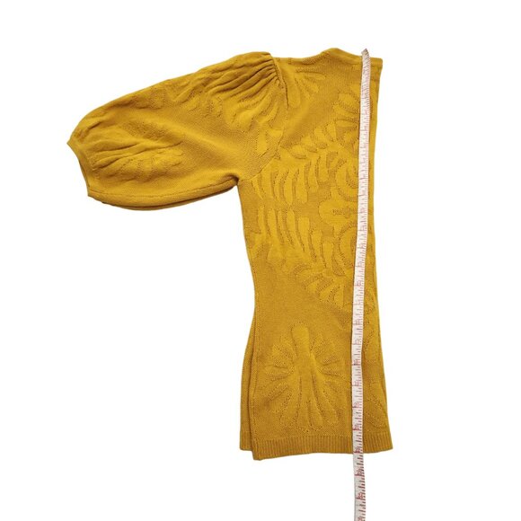 Ophelia Roe Puff Sleeve Gold Yellow Medallion Knit Eyelet Sweater Size S - Picture 11 of 14